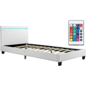 Juskys letto imbottito Verona da 90x200 cm - Struttura con illuminazione LED, rete a doghe e testiera - Letto con struttura in legno e rivestimento in similpelle