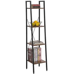 eSituro Scaffale Libreria a Scala Scaffale Porta oggetti in Acciaio Legno 4 Ripiani Design Industriale Scaffalatura Multifunzionale per Cucina Soggiorno Nero+Noce SSTR0054