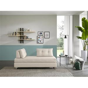 EVERGREENWEB MATERASSI & BEDS EVERGREENWEB - Divano Letto 2 Posti Trasformabile in Letto Singolo, Schienale Rimuovibile, Elegante Tessuto Antimacchia colore Crema, Seduta Sfoderabile con 2 Maxi Cuscini Trapuntati, Piedini Cromati