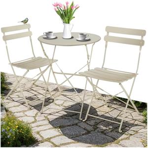 TecTake® Set Bistrot Pieghevole Per 2 Persone con Telaio in Acciaio, Set Tavolo e Sedie Da Giardino, Tavolo con Sedie per Balcone e Terrazzo, Salottino da Esterno Design Elegante - Cappuccino