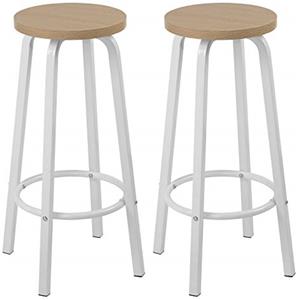 WOLTU 2X Sgabelli da Bar con Poggiapiedi Seduta Tonda Alta Sedia per Cucina Ristorante in Acciaio e Legno Rovere Chiaro BH237hei-2