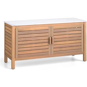 GIANTEX Armadio da giardino in legno, per esterni, con piano in marmo artificiale e ripiano rimovibile, per giardino, balcone, veranda e terrazza, 109 x 40 x 60 cm
