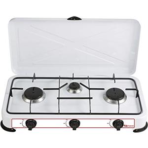 XONE Fornello a Gas GPL 3 fuochi, Struttura in Acciaio smaltato di Colore Bianco, Consumo 2,9 kW (221 g/h) | Fornello Campeggio Dimensioni: 58 x 33 x 9 cm, Peso: 3 kg