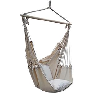 XONE Amaca a Poltrona con 2 Cuscini con Supporto di Legno, Dimensioni Superficie 100x130 | Sedia sospesa da Giardino, Traversa in Legno | Poltrona da Appendere in Cotone e Poliestere, Portata 120kg