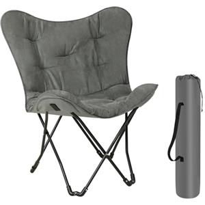 eSituro Sedia da Pesca, Sedia Campeggio Portatile, Pieghevole da Esterno, con Borsa per il Trasporto, per Picnic, Relax, in Finto Suede e Tessuto Oxford, Grigio Scuro, 84x67x88 cm