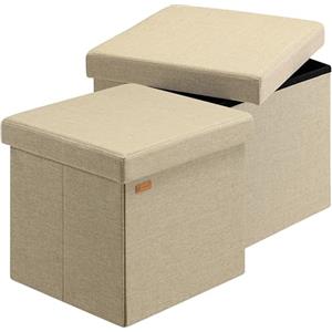 Casaria® Set 2x Sgabello Contenitore 38x38x38cm Pouf Poggiapiedi Portaoggetti Sedile Imbottito Sgabello Salvaspazio Pieghevole Camera Letto Soggiorno