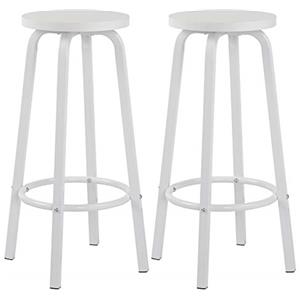 WOLTU 2X Sgabelli da Bar con Poggiapiedi Seduta Tonda Alta Sedia per Cucina Ristorante in Acciaio e Legno Bianco BH237ws-2