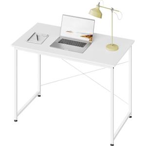WOLTU Scrivania Salvaspazio, Tavolo da Lavoro 100x50cm, Bianca, Scrivania per Computer, Studio Home Office Camera da Letto, in Legno e Metallo