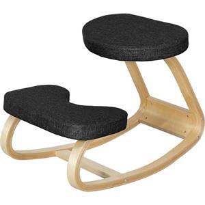 HOMCOM Sedia Inginocchiatoio con Movimento a Dondolo, Sedia Ergonomica Posturale in Tessuto Effetto Lino e Legno di Betulla, 50x73x55 cm, Nero