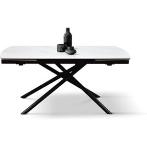 PAZZO DESIGN Tavolo allungabile Geremia, piano in ceramica bianca statuario, gambe in metallo tubolari neri, tavolo cucina, tavolo soggiorno, tavolo in ceramica, 140 x 90 x 75 cm - id_2209