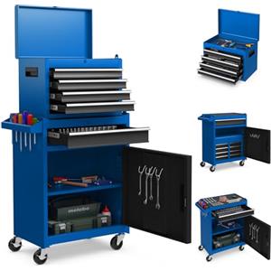 COSTWAY Cassettiera Portautensili a 4 Cassetti, Carrello per Attrezzi con Ruote Bloccabili Ripiano Regolabile e Rivestimento Antiscivolo, 59 x 28 x 102 cm (Blu + Nero)