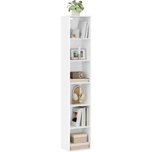 WOLTU Libreria Verticale a 6 Cubi, Scaffale Alto e Stretto a Colonna, Porta CD e Libri, Mobile Bianco Moderno per Camera, Soggiorno e Ufficio, 30x24x158,5cm SK003ws6