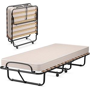 GIANTEX Letto Pieghevole, Singolo con 4 Ruote, 4 Gambe in Mettallo, Fibbia Fissata, 80 x 190 cm, Materasso di 10 cm, Ideale per Viaggio e di Riserva