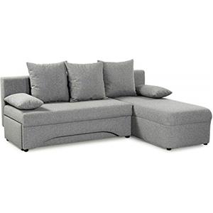 AVANTI TRENDSTORE - Polaria - Divano ad angolo in microfibra di colore grigio chiaro, con funzione letto e cassettone integrato. Dimensioni LAP 191x87x142 cm