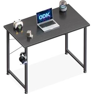 ODK Scrivania per Computer, 80x40cm Scrivania da Ufficio, Scrivanie da Lavoro con Gancio per Cuffie per Studio, Camera da Letto, Nero