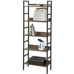 eSituro Scaffale Libreria Alta Mensole a 5 Ripiani in Acciaio Legno Mobiletto Autoportante Fioriera Scarpiera 60x27,5x160cm Noce SSTR0056
