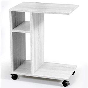 BAKAJI Tavolino Soggiorno da Caffe Porta PC Tavolo Salotto Laterale Divano in Legno MDF con 2 Ripiani Libreria Design Moderno con Ruote 45 x 30 x 56 cm