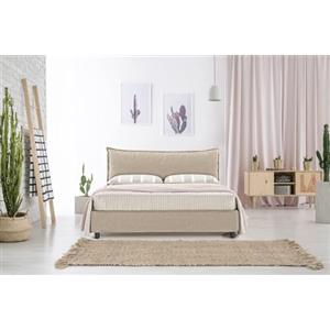 EVERGREENWEB MATERASSI & BEDS EVERGREENWEB Letto Matrimoniale con Contenitore 160x195 cm, Elegante Struttura Letto Imbottita, Rete a doghe in Legno Inclusa, Moderna Testiera Rivestimento SFODERABILE Tessuto Tortora, Modello ARLES