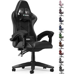 bigzzia Sedia Gaming, Chair Girevole Ergonomica, PU Poltrona Racing,Per Gamer, con Cuscino Lombare e Poggiatesta, Regolabile in Altezza, Sedia Per Computer, Per Ufficio (Nero)