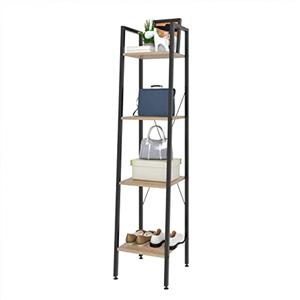 eSituro Scaffale Libreria a Scala Scaffale Porta oggetti in Acciaio Legno 4 Ripiani Design Industriale Scaffalatura Multifunzionale per Cucina Soggiorno Rovere Chiaro+Nero SSTR0021