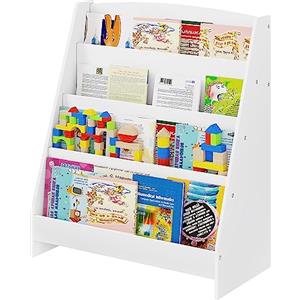 Lestarain Libreria Montessoriana per Bambini in Legno, Mobiletto Porta Libri con 4 Scomparti Aperti, Scaffale da Terra per Cameretta, Bianco, 61x30x70 cm