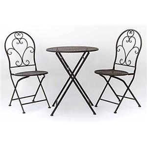 AVANTI TRENDSTORE - Bistro - Set arredo esterno in ferro per due persone, composto da un tavolino con piano rotondo e due sedie, pieghevole. Disponibile in due colorazioni. (marrone antico)