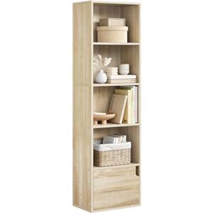 eSituro Libreria Verticale con 4 Scomparti Aperti e 1 Armadietto Scaffale Libreria in Legno Portalibri da Terra Moderno per Ufficio Soggiorno Studio Rovere Chiaro 34x24x132cm