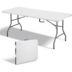 TEENO Tavolo Pieghevole 180x74x74 cm, 6 o 8 Posti, Esterno con Serratura di Sicurezza, Maniglia per il Trasporto, Tavolo da Giardino Pieghevole Bianco, Ideale per Buffet, Feste e Campeggio