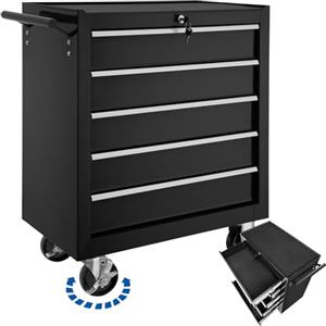 TecTake® Carrello Portautensili in acciaio con 5 Cassetti richiudibili, Mobile con Rotelle, Carrello Porta Attrezzi, Porta Utensili da Lavoro, Carrello con Ruote Portatutto - Nero