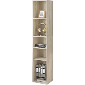 WOLTU Libreria a 5 Scomparti Aperti, Libreria Verticale a Colonna, Scaffale Angolare Autoportante, per Soggiorno, Ufficio e Studio, in Truciolare,Rovere Chiaro, 30x26x151cm, SK034hei