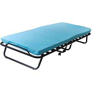 AVANTI TRENDSTORE - Branda - letto per ospiti, pieghevole e su rotelle, in metallo nero e doghe di legno, con materasso in schiuma incluso. Dimensioni letto: LAP 80x35x190 cm