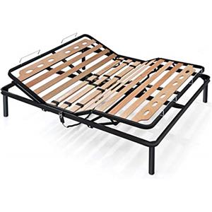 EVERGREENWEB MATERASSI & BEDS EVERGREENWEB - Miglior Rete Matrimoniale ELETTRICA 160x190 cm a Doghe in Legno Alzata Pieghevole MOTORIZZATA con Doppia Struttura in Ferro + 4 Gambe Smontabili, Base da Incasso per Letti e Materassi