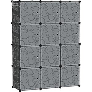 C&AHOME Organizzatore di contenitori a cubo con ante, ripiani a 12 cubi, armadio, libreria modulare in plastica fai-da-te ideale per camera da letto, soggiorno, 36,6"L x 12,4"L x 48,4" H Nero -DOOR