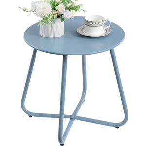 HollyHOME Tavolino Basso da Esterno Piccolo Tavolo da Giardino Rotondo Tavolino da Balcone Patio Salotto Tavolino da Caffè Metallo, Blu Grigiastro