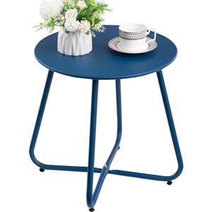 HollyHOME Tavolino Basso da Esterno Piccolo Tavolo da Giardino Rotondo Tavolino da Balcone Patio Salotto Tavolino da Caffè Metallo, Blu Navy