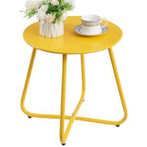 HollyHOME Tavolino Basso da Esterno Piccolo Tavolo da Giardino Rotondo Tavolino da Balcone Patio Salotto Tavolino da Caffè Metallo, Giallo