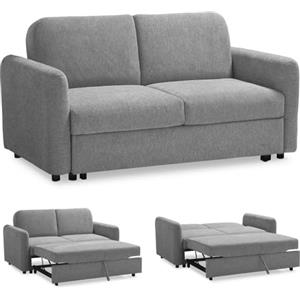 EVERGREENWEB MATERASSI & BEDS EVERGREENWEB Divano Letto 2 Posti Matrimoniale L165xP90xA80 cm Morbido Tessuto Grigio, Schienale Reclinabile a Doppio Cuscino, Sofà con Chaise Longue Estraibile, Struttura Rinforzata Pieghevole, NELLY