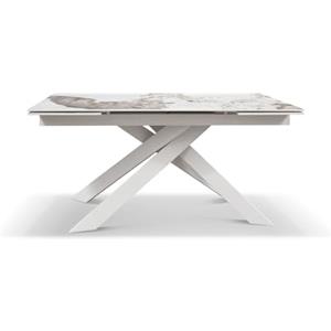 PAZZO DESIGN Tavolo Allungabile Emanuele con Piano in Ceramica, Marmo Calacatta Gold e Gambe Incrociate Bianche per Cucina e Soggiorno, 160 x 90 x h76.4 cm - id_1759