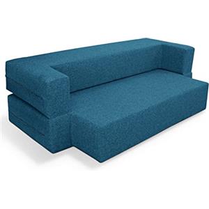 EVERGREENWEB MATERASSI & BEDS EVERGREENWEB Divano Letto 2 Posti Rivestimento Sfoderabile e Lavabile, Divano Design Trasformabile in comodo materasso Matrimoniale con Kit Lenzuola e Piumino, 2 cuscini in omaggio Color Blu|Tetris