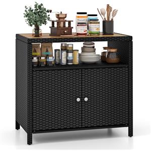 GIANTEX Armadietto da giardino, in rattan, per esterni, con piano di lavoro e scaffale, per giardino, balcone e piscina, 90 x 53 x 86 cm (nero)