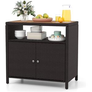 GIANTEX Armadietto da Giardino in Rattan con Piano di Lavoro e Scaffale, Ideale per Esterni, Giardino, Balcone e Piscina, 90 x 53 x 66 cm.