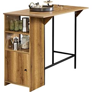 SoBuy Tavolo Alto da Cucina con Piano Estensibile Tavolo da Bar Moderno con Ripiani di Stoccaggio, Design Salvaspazio per Cucina Piccola, Soggiorno o Angolo Bar 120 × 45/63 × 95cm FWT98-PF