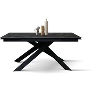 PAZZO DESIGN Tavolo Allungabile Eugenio, Piano Ceramica Calacatta Nero Lux, Gambe in Metallo Incrociate Nere, Tavolo Cucina, Tavolo Salotto, Tavolo Ceramica, 160 x 90 x h76 cm - id_2287