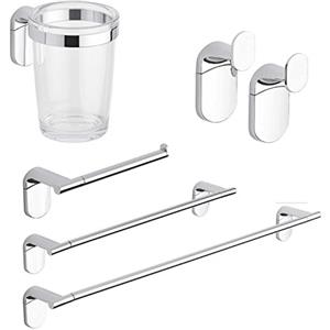 METAFORM Set accessori bagno kit completo Zero Cromo 5 pezzi in Acciaio Cromato e ABS