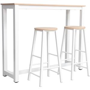 AVANTI TRENDSTORE Arzano - Tavolo alto da bar/penisola da cucina con 2 sgabelli in laminato di colore bianco/oak. Misure tavolo LAP ca. 120x100x40 cm e sgabello LAP ca. 35x70x33 cm.