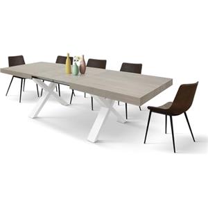 PAZZO DESIGN Tavolo Allungabile Sofia, Tavolo Soggiorno, Cucina, Gambe Incrociate X Bianche, Made in Italy, Olmo Perla, 160x90x76 cm - id_2240