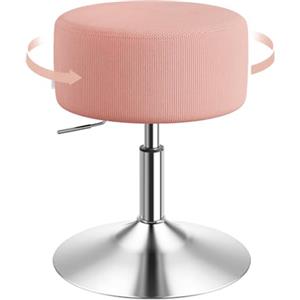 WOLTU Sgabello Basso da Bar Regolabile in Altezza, Sedia da Trucco, Sgabello Girevole con Sedile in Velluto a Coste, Base Metallo, per Salone, Massaggi, Rosa, BH409rs-1