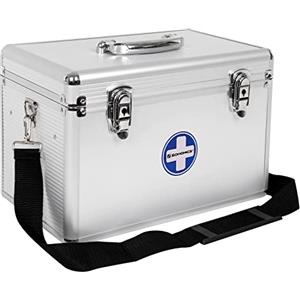 SONGMICS Cassetta di Pronto Soccorso Portatile, Scatola per Medicinali, con Maniglia e Tracolla, in Alluminio, Plastica ABS, Colore Argento JBC362S