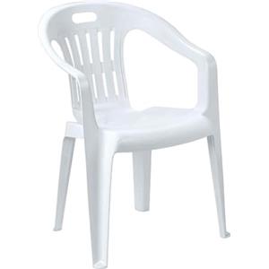 Sicignano Casalinghi Ingrosso Casalinghi Sicignano | Sedia da Giardino in Plastica, Poltrona Piona, Sedia con Braccioli da Esterno, con Schienale Basso, Impilabile, Leggera, Facile da Pulire, 56x55x78h cm (1, Bianco)