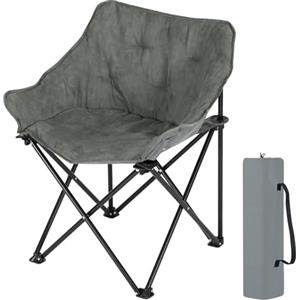 WOLTU Sedia da Campeggio e Pesca Pieghevole, Portatile per Esterno, Picnic, Spiaggia - Con Custodia, in Finto Suede e Tessuto Oxford, Grigio Scuro, 63x44,5x73,5cm